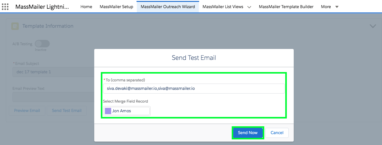 A/B testing in Massmailer