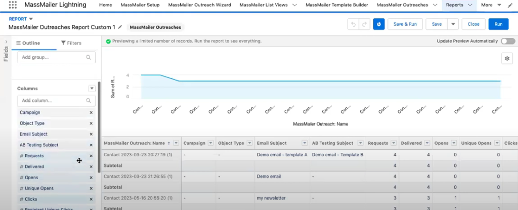 MassMailer Outreaches Report Custom one