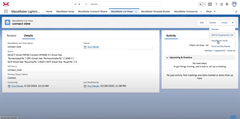 Contact details view in MassMailer