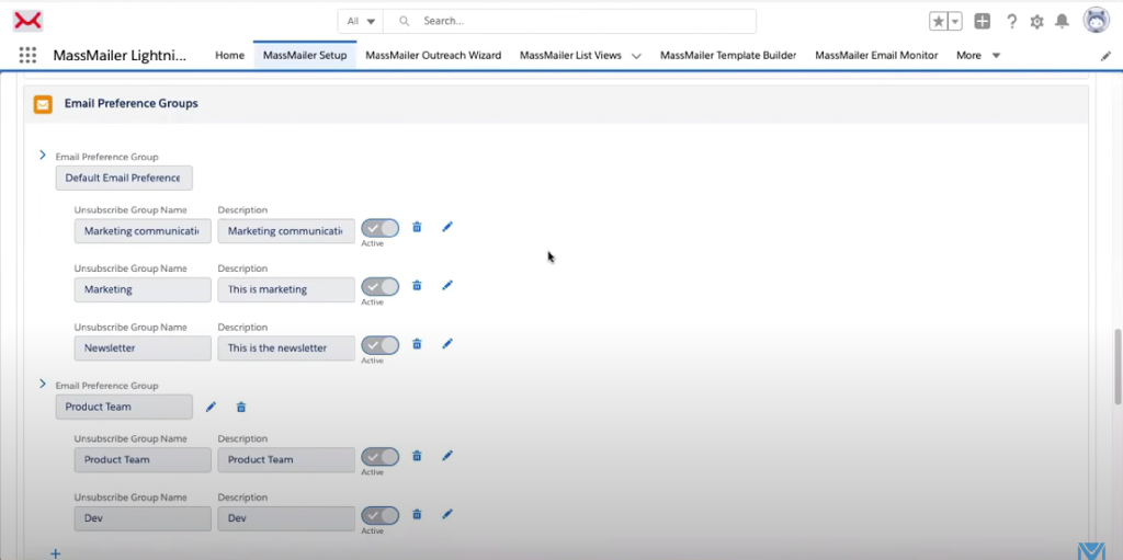 Email preference groups in MassMailer