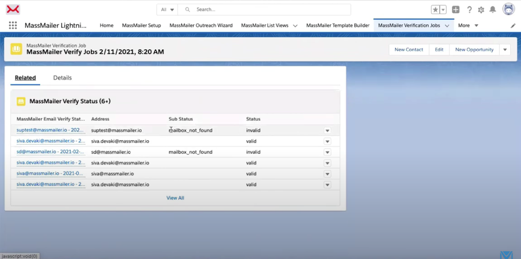 Email verification status in MassMailer