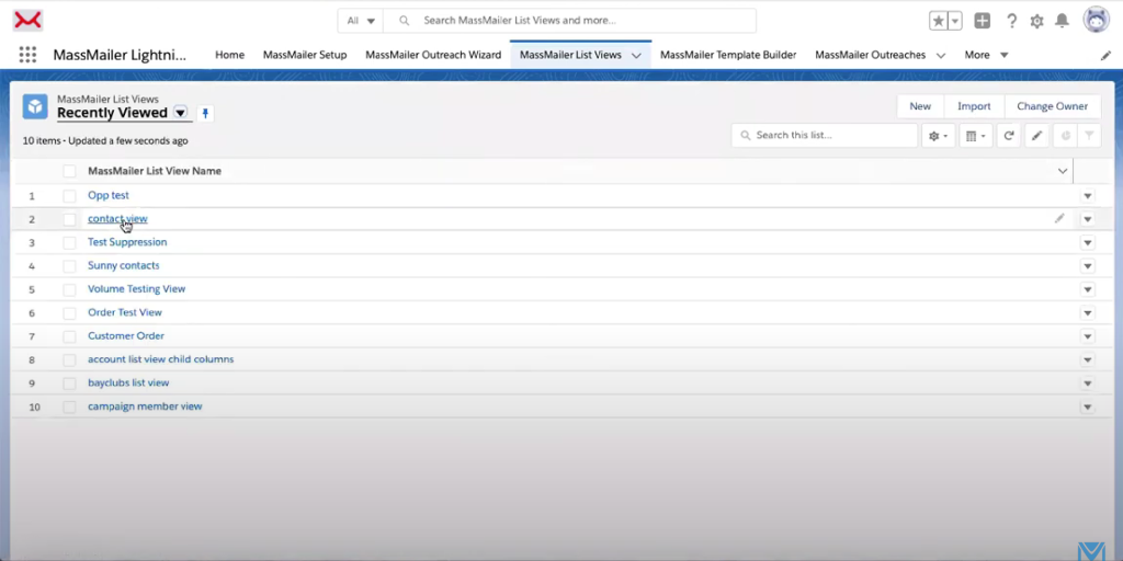 MassMailer contact list view
