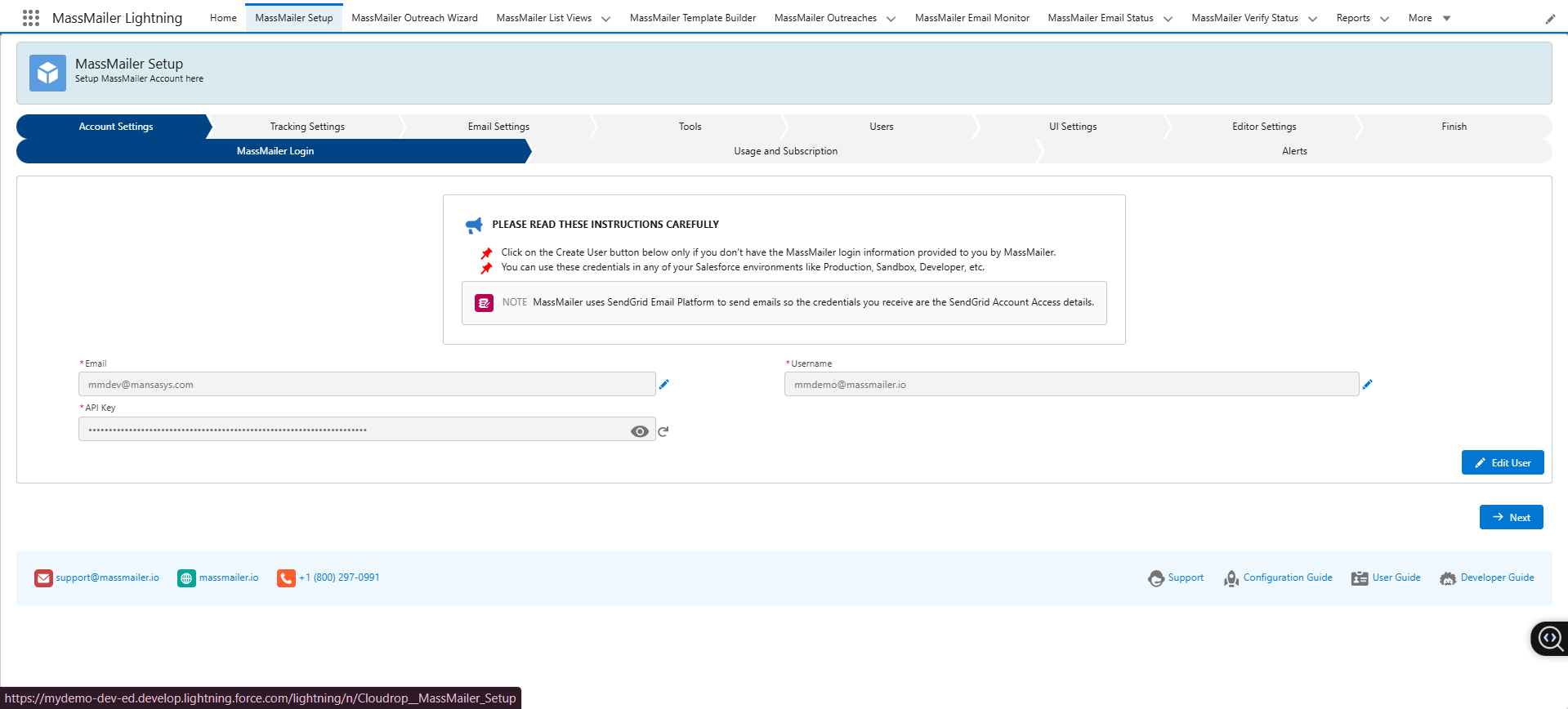Setup screen of MassMailer