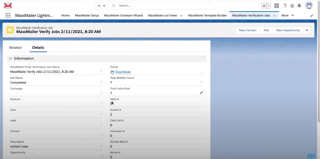 MassMailer verification jobs view