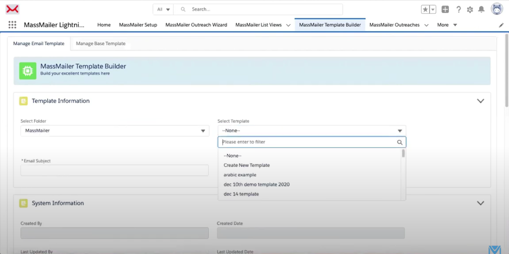 Template builder view