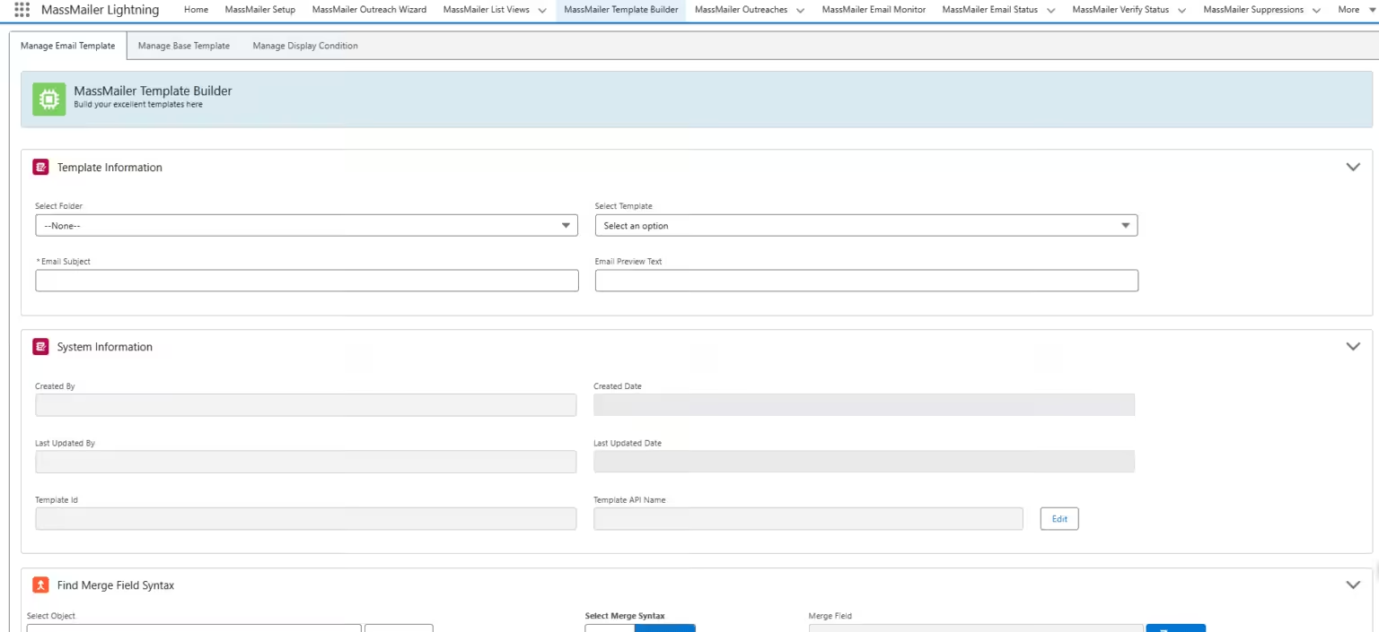 Massmailer Template Creation Screen