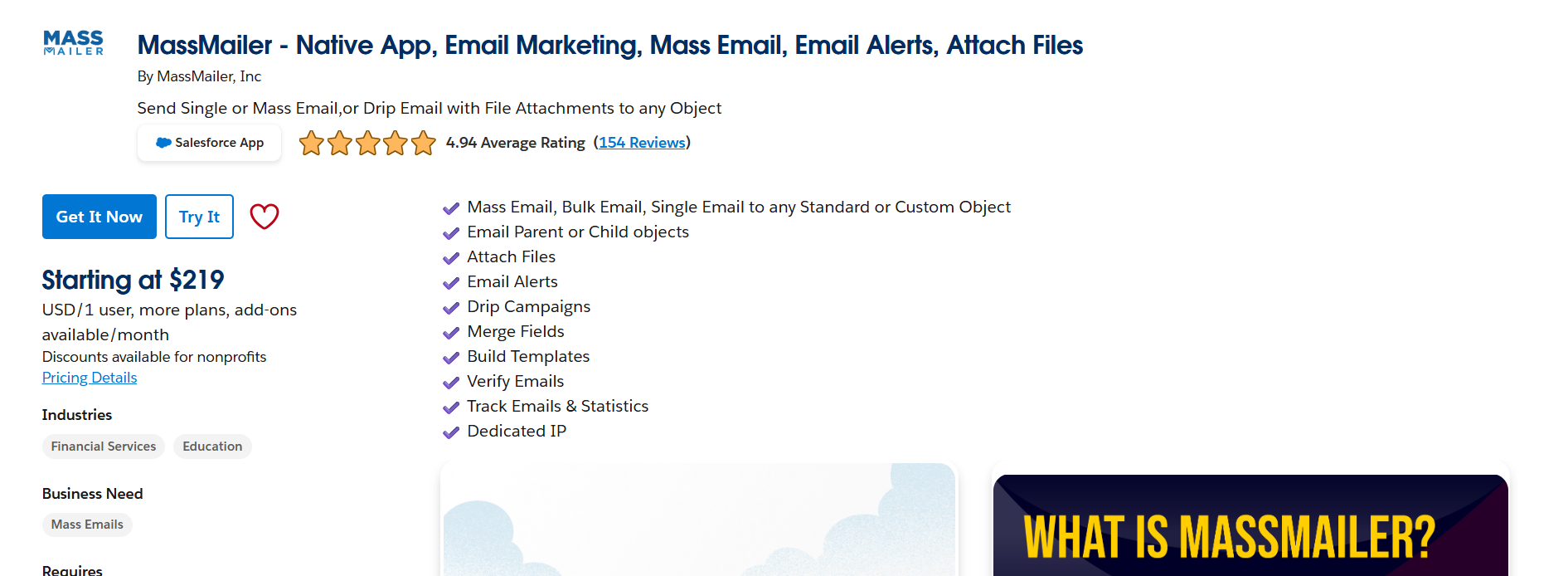 Salesforce appexchange page for MassMailer