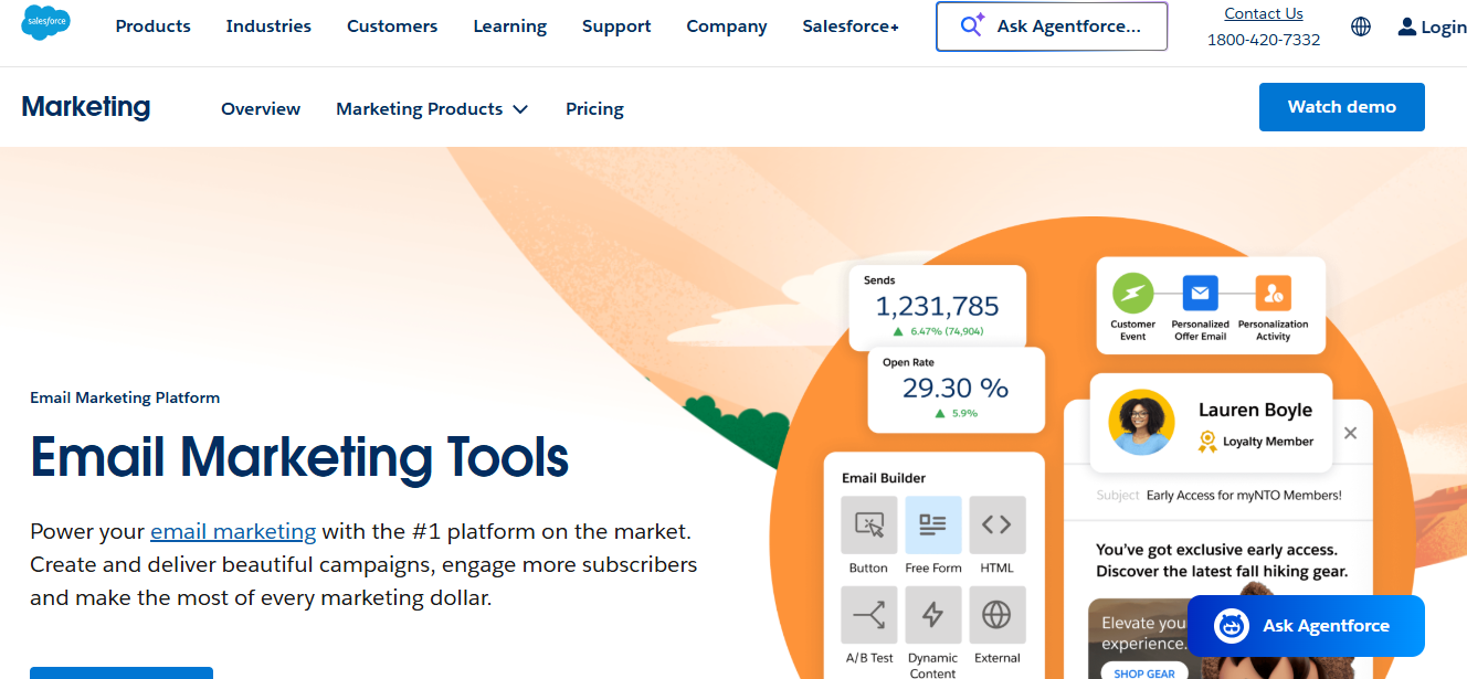 Salesforce Email Marketing homepage Screenshot