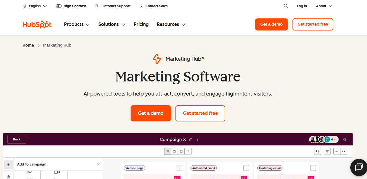 Hubspot homepage
