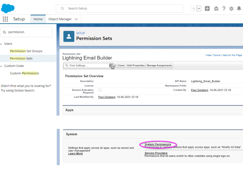 Massmailer permission set settings page