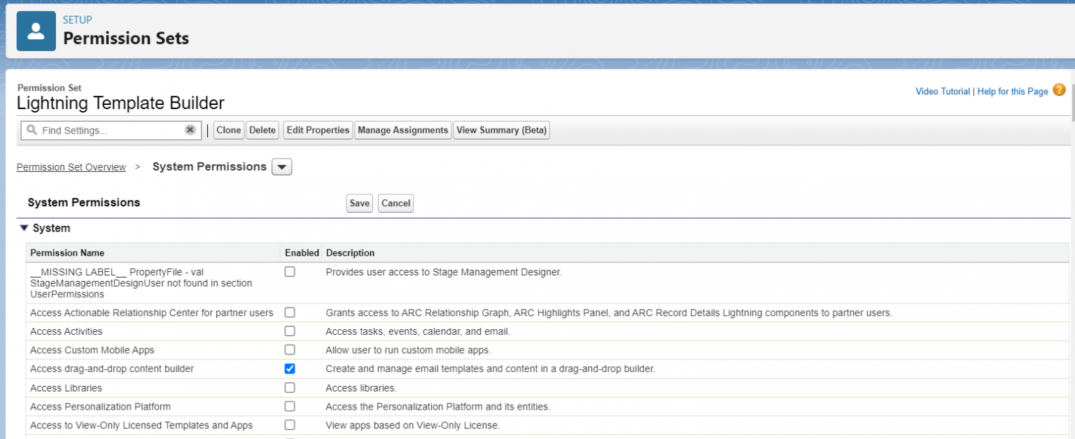 Salesforce Lightning Template Builder permissions