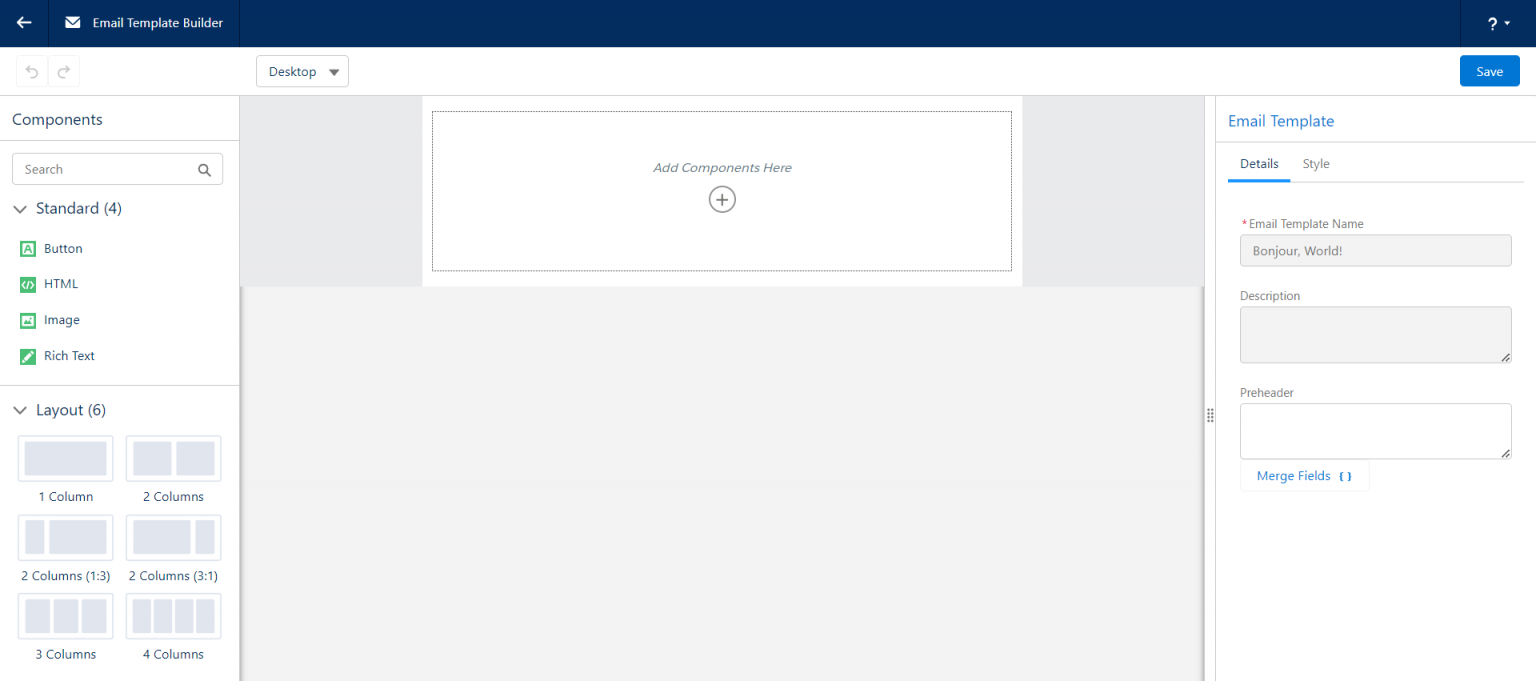 Massmailer lightning email template builder page