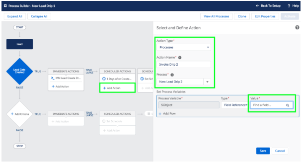 Salesforce Process Builder setup for lead drip automation