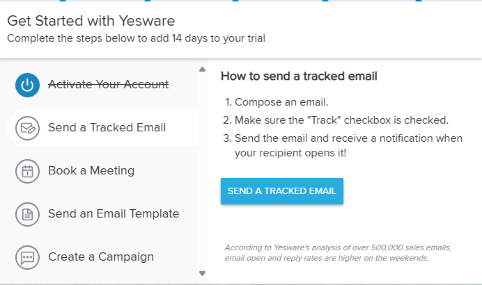 Yesware send a tracked email guide